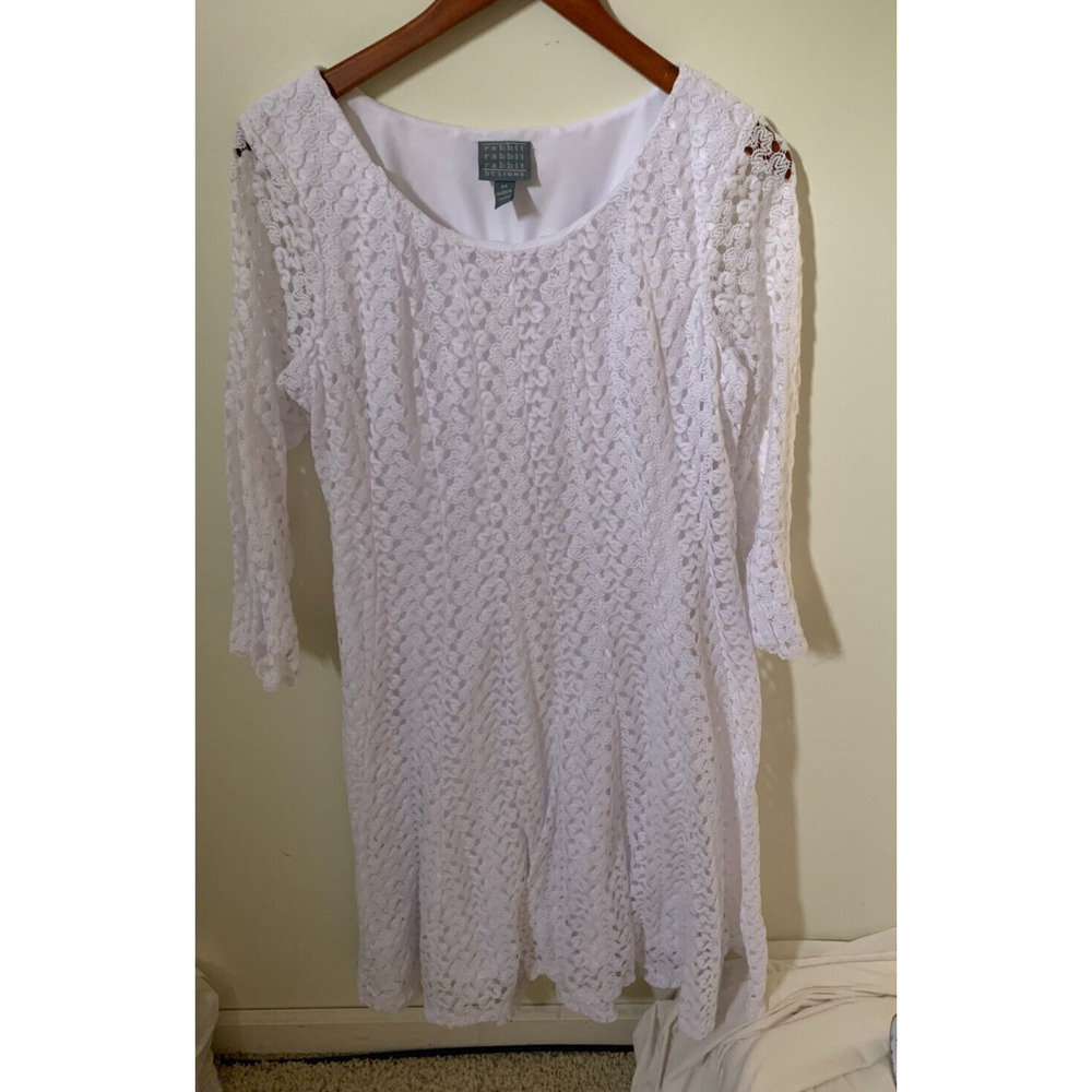 Rabbit Designs Elegant Dress Size 14 Crochet Overlay White Flare Bell Sleeves